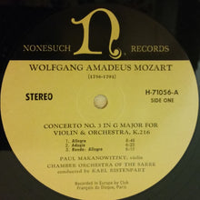 Laden Sie das Bild in den Galerie-Viewer, Wolfgang Amadeus Mozart - Paul Makanowitzky Violin Chamber Orchestra Of The Sarre* Conducted By Karl Ristenpart : Concerto No. 3 In G Major For Violin And Orchestra K. 216 / Concerto No. 4 In D Major For Violin And Orchestra K. 218 (LP, Album)
