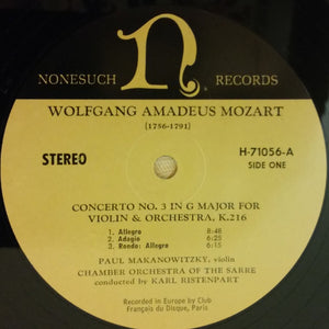 Wolfgang Amadeus Mozart - Paul Makanowitzky Violin Chamber Orchestra Of The Sarre* Conducted By Karl Ristenpart : Concerto No. 3 In G Major For Violin And Orchestra K. 216 / Concerto No. 4 In D Major For Violin And Orchestra K. 218 (LP, Album)