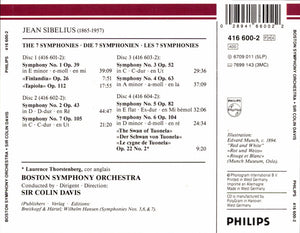 Sibelius*, Boston Symphony Orchestra, Sir Colin Davis : The 7 Symphonies = Sämtliche Symphonien = Les 7 Symphonies, «Finlandia», «The Swan Of Tuonela», «Tapiola» (4xCD, Comp, RE, RM + Box, RE)