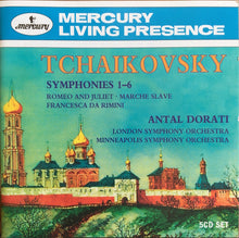 Laden Sie das Bild in den Galerie-Viewer, Pyotr Ilyich Tchaikovsky, Anton Stepanovich Arensky, Alexander Borodin, London Symphony Orchestra, Minneapolis Symphony Orchestra, Philharmonia Hungarica, Antal Dorati : Symphonies 1-6 (Romeo And Juliet • Marche Slave • Francesca Da Rimini) (5xCD, Comp, RE + Box, Comp, RE)
