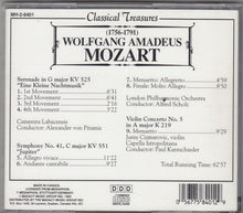 Charger l&#39;image dans la galerie, Wolfgang Amadeus Mozart - Camerata Labacensis, London Philharmonic Orchestra (2), Capella Istropolitana : Serenade In G Major KV 525 &quot;Eine Kleine Nachtmusik&quot; / Symphony No. 41, C Major KV 551 &quot;Jupiter&quot; / Violin Concerto No. 5 In A Major K 219  (CD, Comp)
