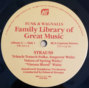 Strauss* / Innsbruck Orchestra* Conducted By Eduard Strauss* : Waltzes - Blue Danube, Emperor, Voices Of Spring, Artist's Life & Vienna Blood, Tritsch-Tratsch Polka (LP, Album, RE, Ind)