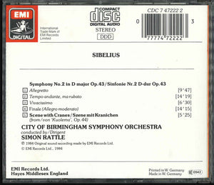 Sibelius*, Simon Rattle* - City Of Birmingham Symphony Orchestra : Symphony No. 2 In D / Scene With Cranes From "Kuolema" (CD)