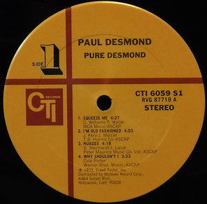 Paul Desmond : Pure Desmond (LP, Album, Gat)