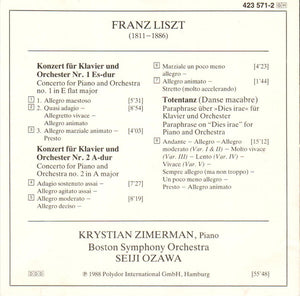 Franz Liszt, Krystian Zimerman, Boston Symphony Orchestra, Seiji Ozawa : Klavierkonzerte Nos 1 & 2 = Piano Concertos = Concertos Pour Piano • Totentanz (CD, Album, PDO)