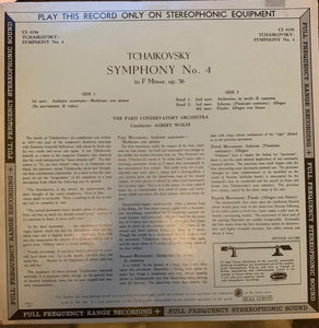 Tchaikovsky*, Wolff*, Paris Conservatoire Orchestra* : Symphony No. 4 in F Minor O.36 (LP, Album)