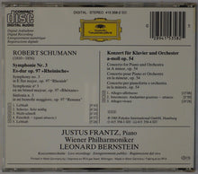 Charger l&#39;image dans la galerie, Schumann*, Justus Frantz, Wiener Philharmoniker, Leonard Bernstein : Symphonie No. 3 »Rheinische = Rhenish = Rhenane« • Klavierkonzert = Piano Concerto (CD, Album)
