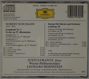 Schumann*, Justus Frantz, Wiener Philharmoniker, Leonard Bernstein : Symphonie No. 3 »Rheinische = Rhenish = Rhenane« • Klavierkonzert = Piano Concerto (CD, Album)