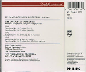 Mendelssohn* - New Philharmonia Orchestra, Wolfgang Sawallisch : Sämtliche Sinfonien (3xCD, Album, Comp, RE, RM)