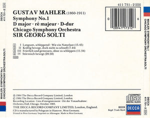 Mahler* - Chicago Symphony Orchestra, Sir Georg Solti* : Symphony No. 1 (CD, Album)