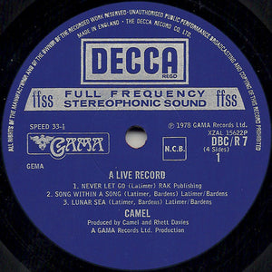 Camel : A Live Record (2xLP, Album, Gat)
