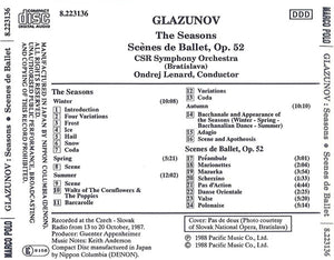 Glazunov*, CSR Symphony Orchestra (Bratislava)*, Ondrej Lenard* : Seasons • Scenes de Ballet (CD, Album)