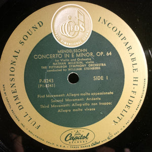 Mendelssohn* - Bruch* - Nathan Milstein, The Pittsburgh Symphony Orchestra*, William Steinberg : Concerto In E Minor Op. 64 / Concerto No.1 In G Minor, Op. 26 (LP, Mono)