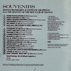 Django Reinhardt & Stephane Grappelly* With The Quintet Of The Hot Club Of France* : Souvenirs (CD, Comp, Mono)