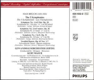 Max Bruch, Gewandhausorchester Leipzig, Kurt Masur : The 3 Symphonies / Swedish Dances = Schwedische Tänze (2xCD + Box)