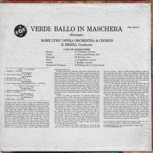 Verdi*, Bardini*, Discacciati-Gianni*, Cappellino*, Rocchi*, Ciminelli*, Di Bagno*, Carosi*, Rome Lyric Opera Orchestra* & Chorus*, E. Brizio* : Ballo In Maschera (Excerpts) (LP)