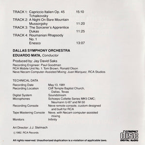 Dallas Symphony Orchestra, Eduardo Mata : Capriccio Italien / A Night On Bare Mountain / The Sorcerer's Apprentice / Roumanian Rhapsody No.1 (CD, Album)