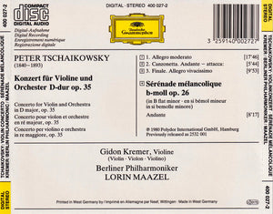 Peter Tschaikowsky*, Gidon Kremer, Berliner Philharmoniker, Lorin Maazel : Violinkonzert = Violin Concerto = Concert Pour Violon / Sérénade Mélancolique (CD, Album, RE)