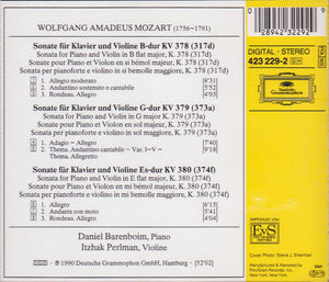 Wolfgang Amadeus Mozart, Itzhak Perlman, Daniel Barenboim : Sonaten Für Klavier Und Violine = Sonatas For Piano And Violin K. 378 • 379 • 380  (CD, Album)