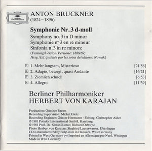 Anton Bruckner - Berliner Philharmoniker, Herbert von Karajan : Symphonie No. 3 (CD, Album, RE)