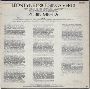 Leontyne Price, Verdi*, Israel Philharmonic Orchestra, Zubin Mehta : Leontyne Price Sings Verdi (LP, Club)