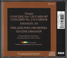 Charger l&#39;image dans la galerie, Emanuel Ax, Chopin*, Eugene Ormandy, The Philadelphia Orchestra : Concerto No. 1 In E Minor / Concerto No. 2 In F Minor (CD, Album, RP)
