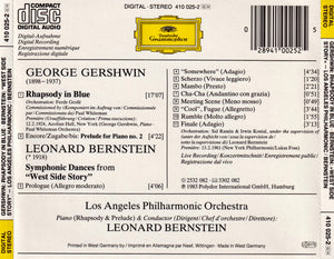 Gershwin*, Leonard Bernstein, Los Angeles Philharmonic Orchestra : Rhapsody In Blue · West Side Story: Symphonic Dances (CD, Album)