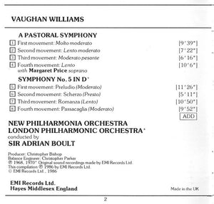 Vaughan Williams* - Sir Adrian Boult, New Philharmonia Orchestra, London Philharmonic Orchestra : A Pastoral Symphony (No. 3), Symphony No. 5  (CD, Comp)
