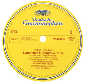 Arthur Honegger, Berliner Philharmoniker, Herbert von Karajan : Symphonie Liturgique / Symphony No. 2 (LP, RE)