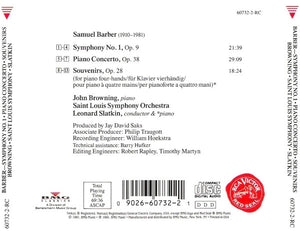 Samuel Barber - John Browning (2), Saint Louis Symphony Orchestra, Leonard Slatkin : Symphony No. 1 / Piano Concerto (CD, Album)