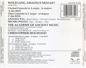 Mozart* / Antony Pay, Michel Piguet, The Academy Of Ancient Music, Christopher Hogwood : Clarinet Concerto / Oboe Concerto (CD, Album, RE, PMD)
