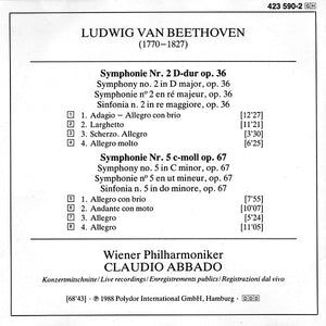 Ludwig van Beethoven, Wiener Philharmoniker, Claudio Abbado : Symphonien Nos. 2 & 5 (CD, Album, PDO)