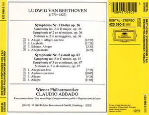 Ludwig van Beethoven, Wiener Philharmoniker, Claudio Abbado : Symphonien Nos. 2 & 5 (CD, Album, PDO)