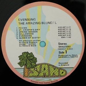The Amazing Blondel* : Evensong (LP, Album, Gat)