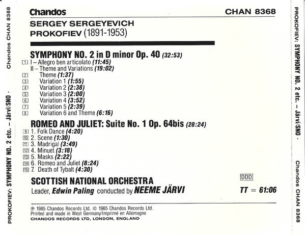 Buy Prokofiev*, Scottish National Orchestra*, Neeme Järvi, Edwin Paling ...