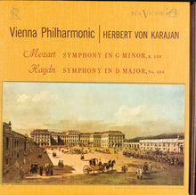 Load image into Gallery viewer, Mozart* / Haydn* - Vienna Philharmonic*, Herbert Von Karajan : Symphony In G Minor, K. 550 / Symphony In D Major, No. 104 (LP, Album, Mono)
