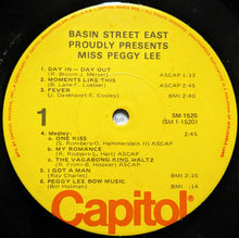 Laden Sie das Bild in den Galerie-Viewer, Miss Peggy Lee* : Basin Street East Proudly Presents Miss Peggy Lee Recorded At The Fabulous New York Club (LP, Album, RE, Abr)
