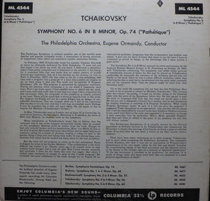 The Philadelphia Orchestra, Eugene Ormandy - Tchaikovsky* : Symphony No. 6 In B Minor ("Pathétique") (LP, Mono, RE)