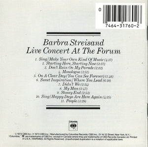 Barbra Streisand : Live Concert At The Forum (CD, Album, RE, RM)