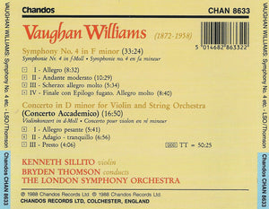 Vaughan Williams*, Kenneth Sillito, Bryden Thomson, The London Symphony Orchestra* : Symphony No. 4 In F Minor / Concerto Accademico (CD)