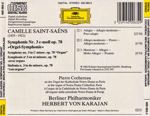 Camille Saint-Saëns, Pierre Cochereau • Berliner Philharmoniker, Herbert von Karajan : Symphonie No. 3 »Organ = Orgel-Symphonie = Avec Orgue« (CD, Album)