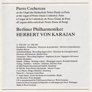 Camille Saint-Saëns, Pierre Cochereau • Berliner Philharmoniker, Herbert von Karajan : Symphonie No. 3 »Organ = Orgel-Symphonie = Avec Orgue« (CD, Album)