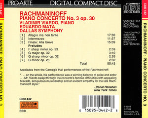 Rachmaninoff* - Vladimir Viardo, Eduardo Mata, Dallas Symphony Orchestra : Piano Concerto No. 3 Op. 30 (CD, Album)