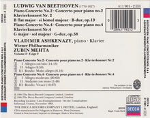 Load image into Gallery viewer, Beethoven* / Vladimir Ashkenazy, Wiener Philharmoniker, Zubin Mehta : Piano Concertos Nos. 2 &amp; 4 (CD, Album)
