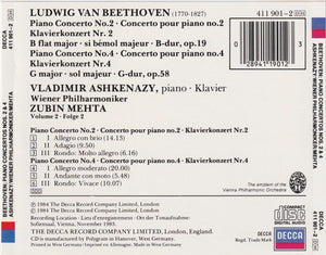 Beethoven* / Vladimir Ashkenazy, Wiener Philharmoniker, Zubin Mehta : Piano Concertos Nos. 2 & 4 (CD, Album)