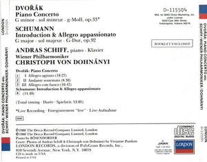 Dvořák*, Schumann*, Andras Schiff*, Wiener Philharmoniker, Christoph von Dohnányi : Piano Concerto; Introduction & Allegro Appassionato (CD, Album, Club)