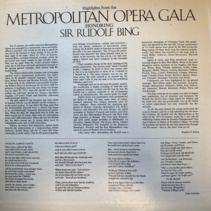 Various : Highlights From Metropolitan Opera Gala Honouring Sir Rudolf Bing (LP, Comp, Gat)