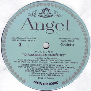 Poulenc*, Chœurs Et Orchestre Du Théatre National De L'Opéra*, Pierre Dervaux (2) : Dialogues Des Carmélites (3xLP, Mono)