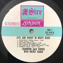 Load image into Gallery viewer, Champion Jack Dupree And His Blues Band* Featuring Mickey Baker : Jack And Mickey In Heavy Blues (LP, Album)
