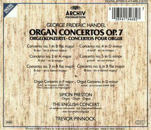 George Frideric Handel* - Simon Preston, The English Concert, Trevor Pinnock : Organ Concertos Op. 7 - Orgelkonzerte - Concertos Pour Orgue (2xCD, Album)